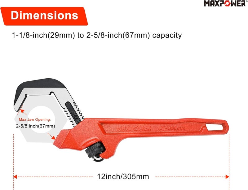 Max Power Adjustable Offset Hex Wrench, 12 Inch, Red, Cast Iron - Image 2
